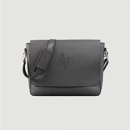Charismatic gray leather shoulder bag