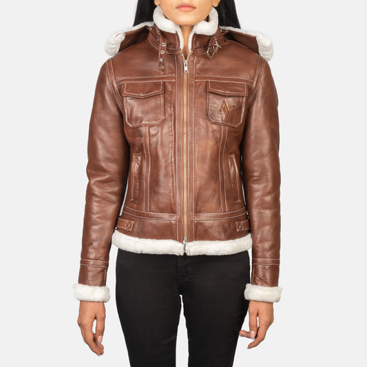 Brown Sheepskin Jacket with Hood