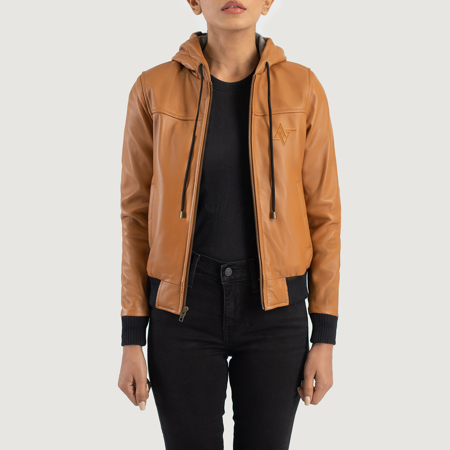 Brown hooded leather bomber jacket Armanivogue